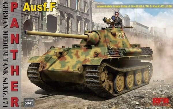 Rye Field Model 1/35 German Medium Tank Sd.Kfz.171 Panther Ausf. F w/ workable Track, Kw.K L/70 & Kw.K L/100 RM-5045