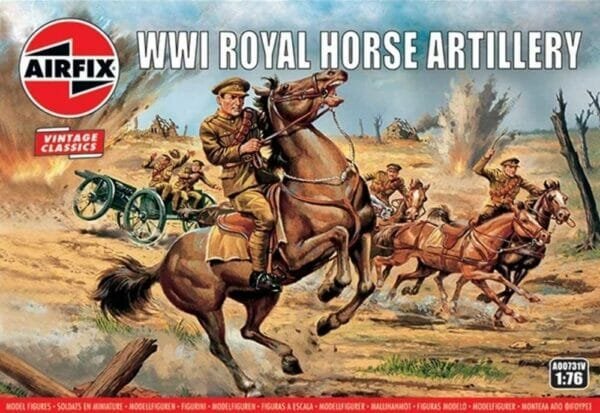 Airfix Vintage Classics WWI Royal Horse Artillery 1:76 Military Plastic Model Figures A00731V, Multicolor